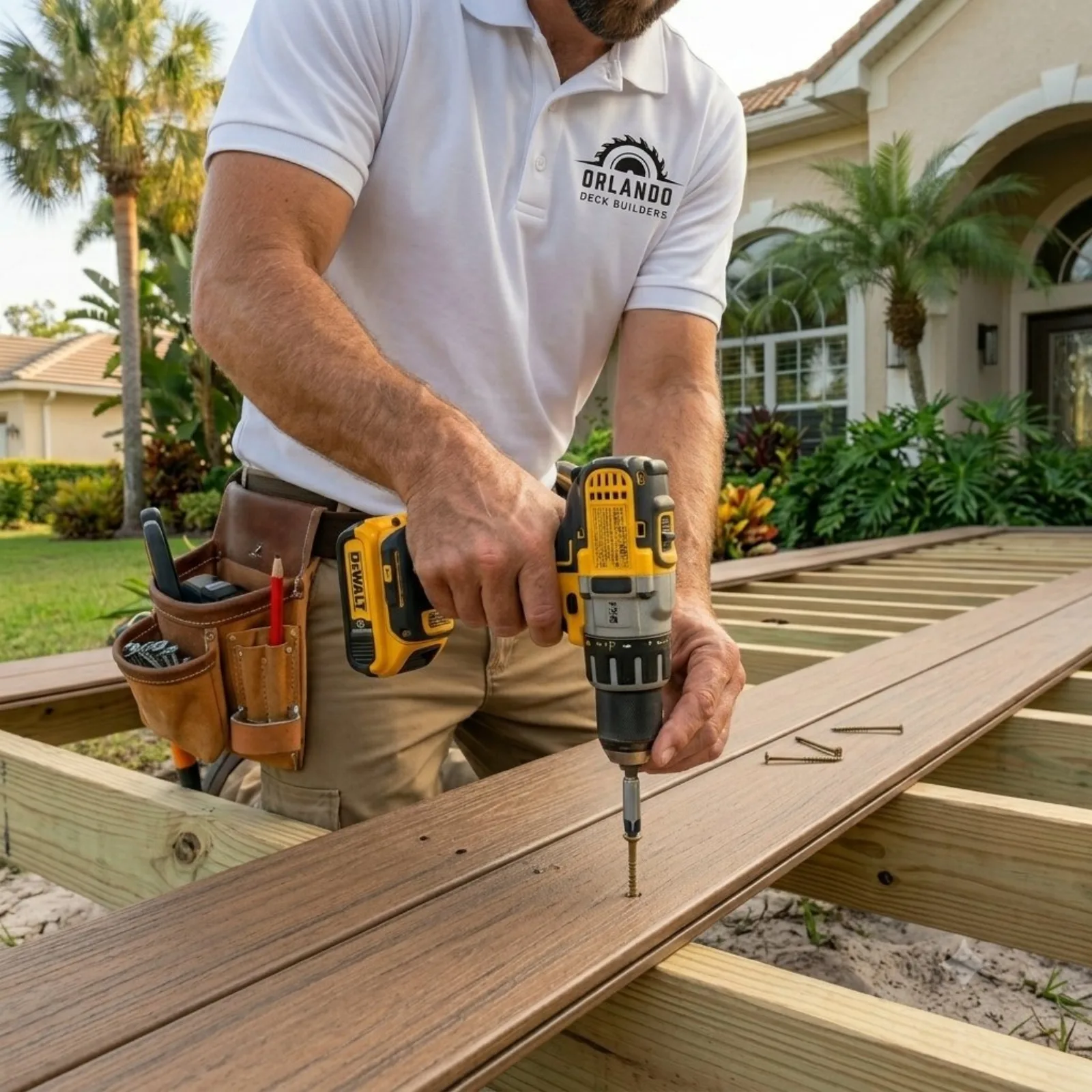 Installing composite decking boards on an Orlando deck frame